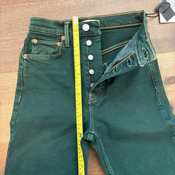 RE/DONE Womens Originals 70’s Ultra High Rise Stove Pipe Jeans size 23 Green NWT - Picture 2 of 4